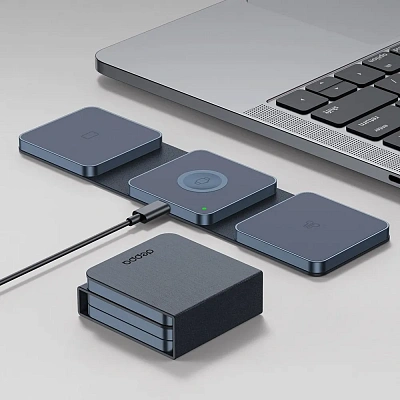 Беспроводная зарядная станция Deppa 3 в 1 MagSafe Mini Fold Travel QI 20.5w складная черная